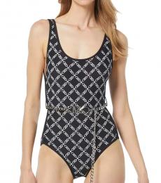 Michael Kors Black Belted Scoop Neck Swimsuit