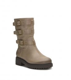 Lucky Brand Taupe Leather Buckle Strap Boots