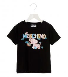 Moschino Girls Black Printed Viscose T-Shirt