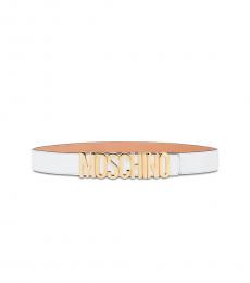 Moschino White Gold Logo Buckle Belt