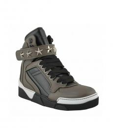 Grey Leather Hi-Top Sneakers