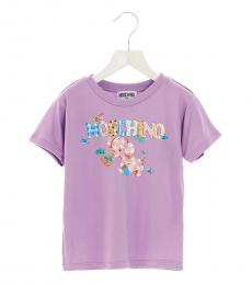 Girls Purple Printed Viscose T-Shirt