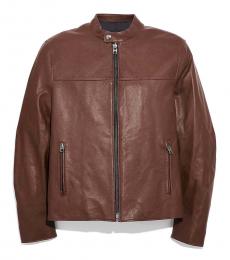 Dark Brown Leather Racer Jacket