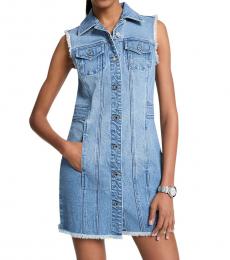 Michael Kors Blue Frayed Denim Mini Dress