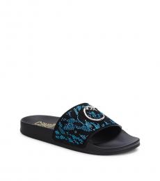 Cavalli Class Black Blue Embellished Suede Slides