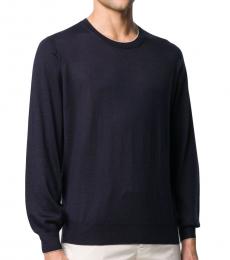 Brunello Cucinelli Navy Blue Silk Blend Crew Neck Jumper