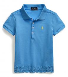 Ralph Lauren Little Girls Blue Lace-Hem Polo
