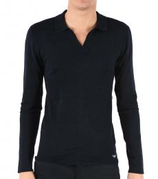 Emporio Armani Dark Blue Silk Long Sleeves Polo