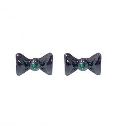 Betsey Johnson Black-Green Bow Crystal Stud Earrings
