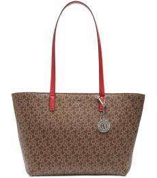 DKNY Mocha Logo/Rouge Bryant Signature Large Tote