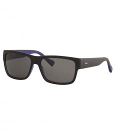 Hugo Boss Matte Black-Blue Rectangular Sunglasses