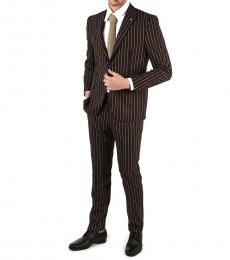 Corneliani Dark Brown Side Vents Pinstriped 2-Button Right Suit