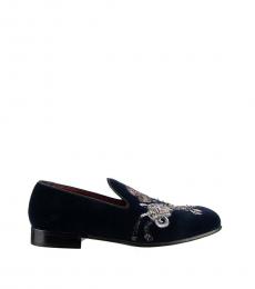 Dolce & Gabbana Blue Pistols Flower Loafers
