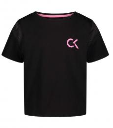 Calvin Klein Girls Black Mesh Trim T-shirt