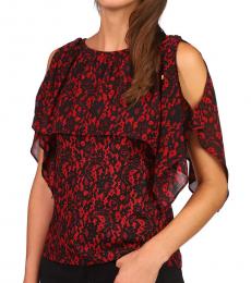 Red Lace Tie-Sleeve Top