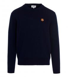 Kenzo Navy Blue Logo Patch Wool Sweater