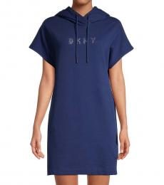 DKNY  Navy Blue Rhinestone Logo Hooded Dress