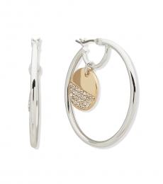 DKNY Silver Crystal Disc Hoop Earrings