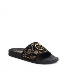 Cavalli Class Black Gold Embellished Suede Slides