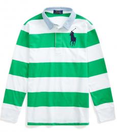 Ralph Lauren Boys Golf Green/White Striped Rugby Polo