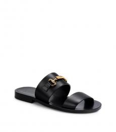Cavalli Class Black Dual-Strap Leather Sandals