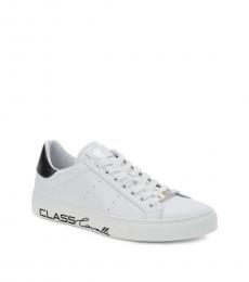 White Logo Perforated Leather Sneakers