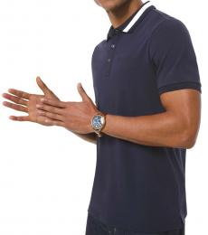Michael Kors Navy Blue Contrast-Trim Stretch Polo