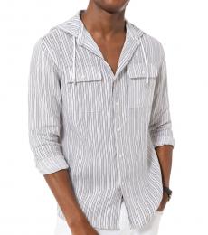 Michael Kors Rock Grey Striped Linen Hooded Shirt