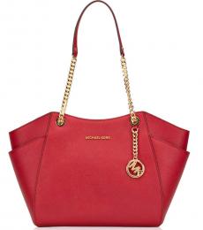 Michael Kors Scarlet Red Jet Set Travel Chain Large Tote