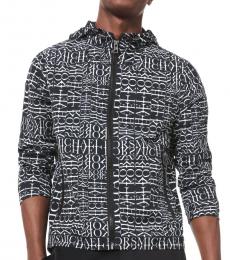 Michael Kors Black Newsprint Logo Zip-Up Hoodie
