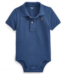 Ralph Lauren Baby Boys Blue Mesh Polo Bodysuit