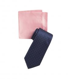 Michael Kors Navy-Mauve Dash Moss Tie & Pocket Square Set