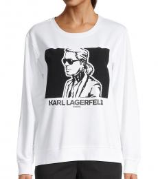 Karl Lagerfeld Soft White Flocked Graphic Sweatshirt