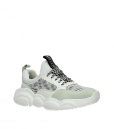 Moschino White Grey Fabric Sneakers