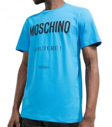 Moschino Sky Blue Logo Cotton T-Shirt