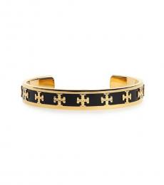 Tory Burch Black-Gold Raised Logo Cuff Bracelet
