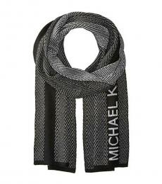 Michael Kors Silver Black Herringbone Logo Scarf