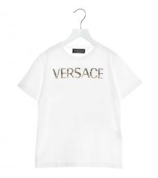 Young Versace Little Boys White Rhinestone Logo T-Shirt
