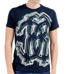 Roberto Cavalli Dark Blue Graphic Crewneck T-Shirt