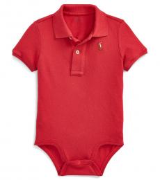 Ralph Lauren Baby Boys Red Mesh Polo Bodysuit