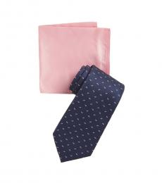 Michael Kors Navy-Pink Triangle Neat Tie & Pocket Square Set