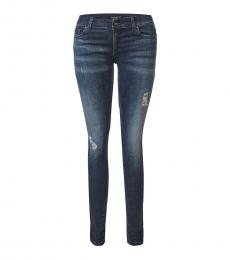 Emporio Armani Dark Blue Mid Rise Ripped Jeans