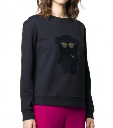 Emporio Armani Navy Blue Cotton Sequined-Bear Sweatshirt