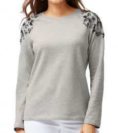 Tommy Bahama Light Grey Sea Glass Embroidered Top