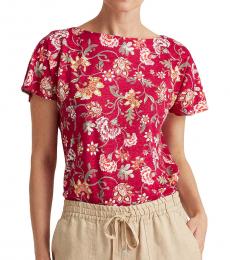 Ralph Lauren Dark Pink Floral Flutter-Sleeve Tee