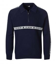 Love Moschino Dark Blue Quarter Zip Logo Sweater