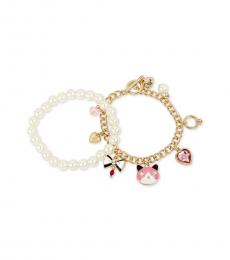 Betsey Johnson Golden Multi Charm Pearls Bracelet Set