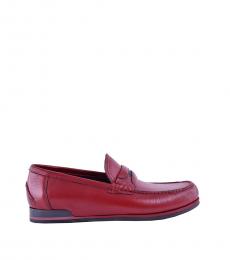 Dolce & Gabbana Red Logo Leather Loafers