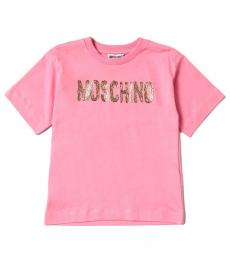 Moschino Girls Pink Laminated Logo T-Shirt