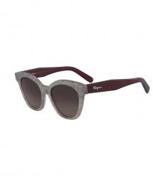 Salvatore Ferragamo Grey Maroon Cat Eye Sunglasses